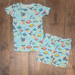 Unisex Kids Posh Peanut Space-Themed Pajama Set - Blue and Yellow